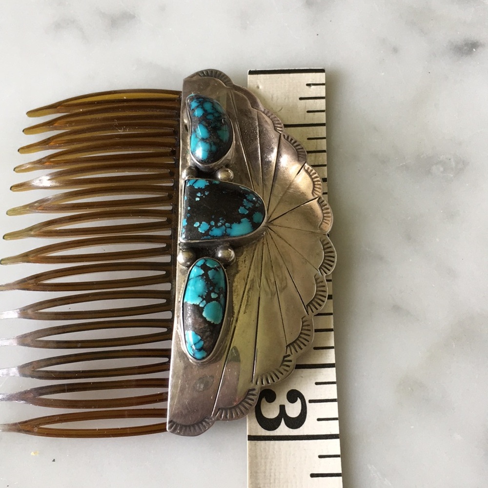Sold Vtg Navajo Native American TurquoiseHair Comb - Picture 6 of 7